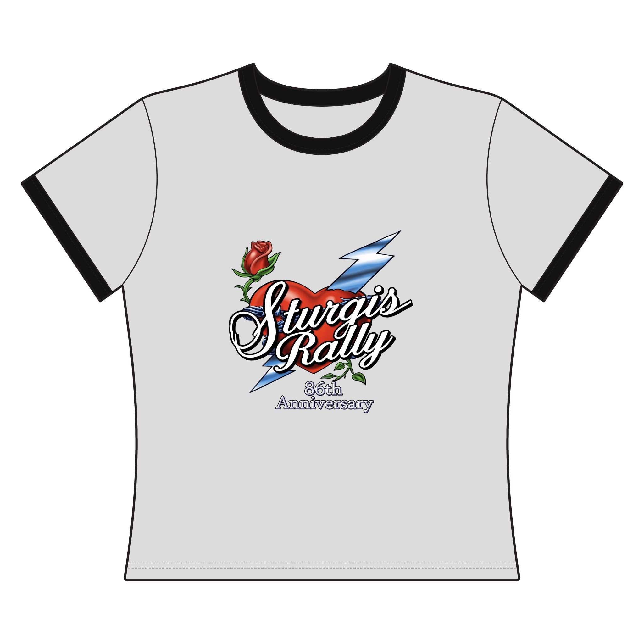 Sturgis Rally, 2026, 86th Anniversary, Heart & Rose, Lady's Ringer Tee - Image 3