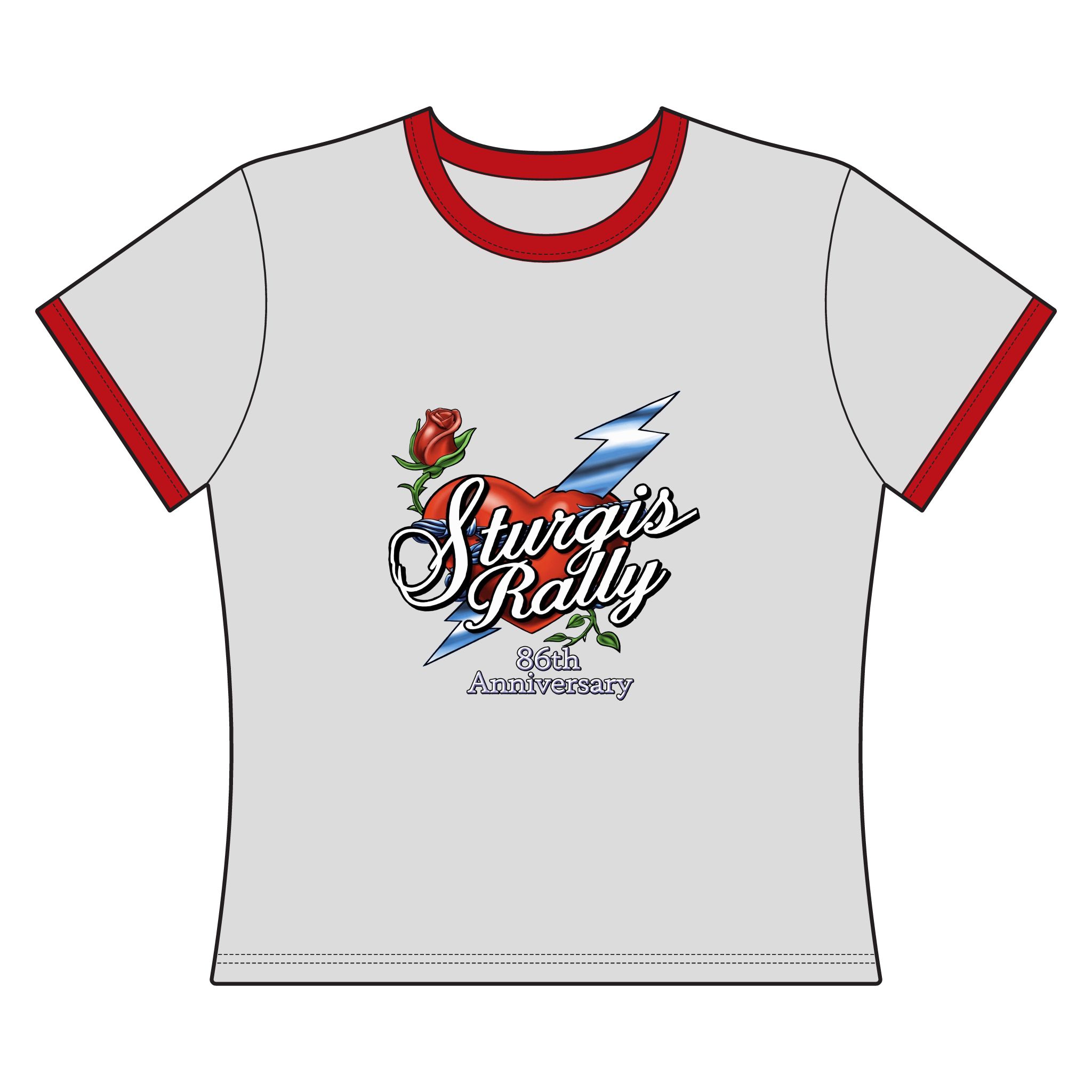 Sturgis Rally, 2026, 86th Anniversary, Heart & Rose, Lady's Ringer Tee - Image 5
