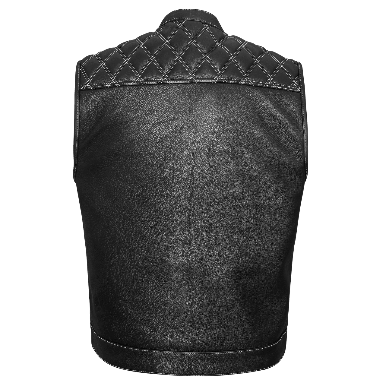 High Mileage Mens Zipper and Snap Closure Leather Club Vest with American Flag Liner White Stitching - Image 2