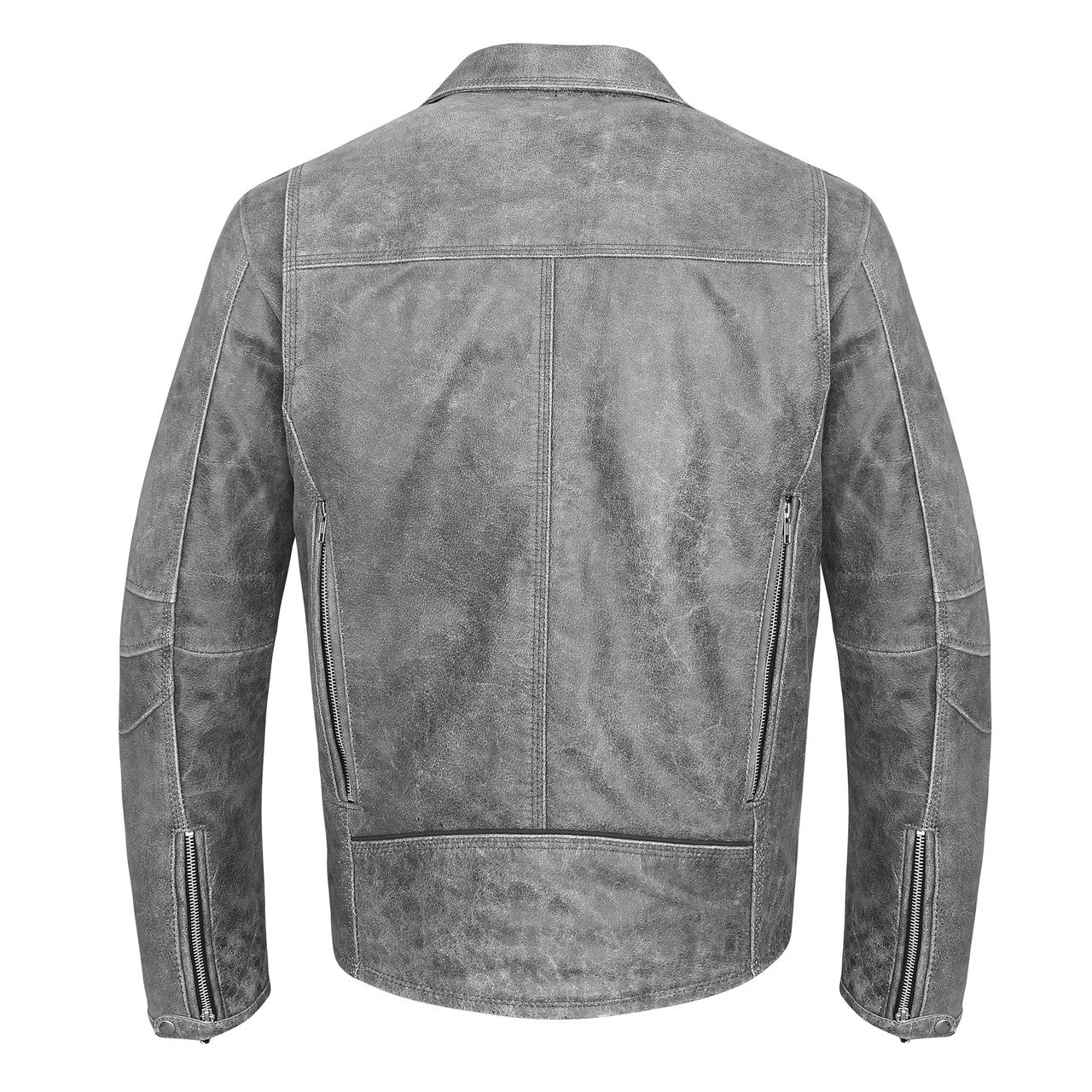 High Mileage Mens Beltless Dual Conceal Carry Distressed Gray Premium Cowhide Leather Biker Motorcycle Jacket - Image 4