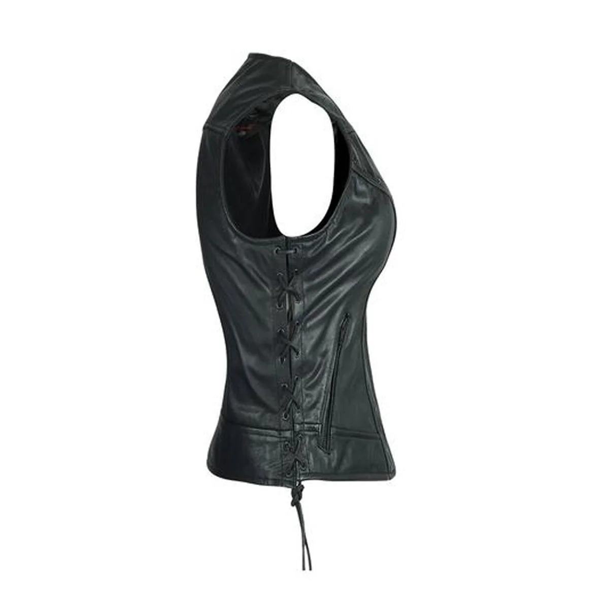 High Mileage HML1043 Womens Lady Biker Leather Motorcycle Vest With Studs - Image 3