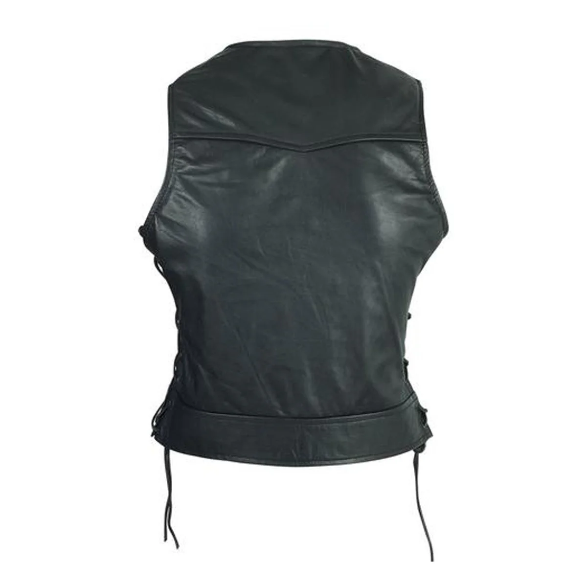 High Mileage HML1043 Womens Lady Biker Leather Motorcycle Vest With Studs - Image 4