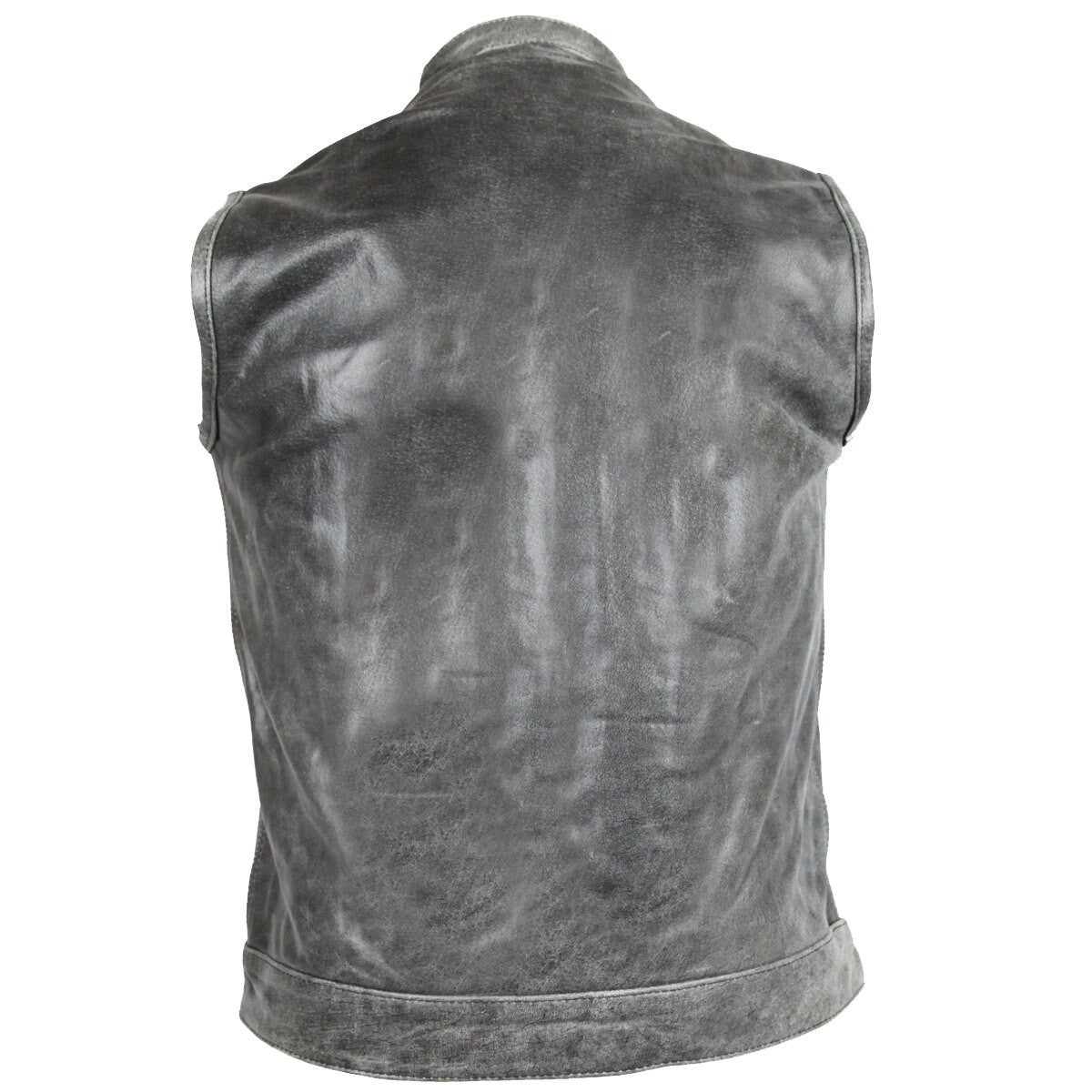 High Mileage Mens Premium Cowhide Distressed Gray SOA Style Biker Club Leather Motorcycle Vest - Image 2