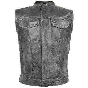 High Mileage Mens Premium Cowhide Distressed Gray SOA Style Biker Club Leather Motorcycle Vest
