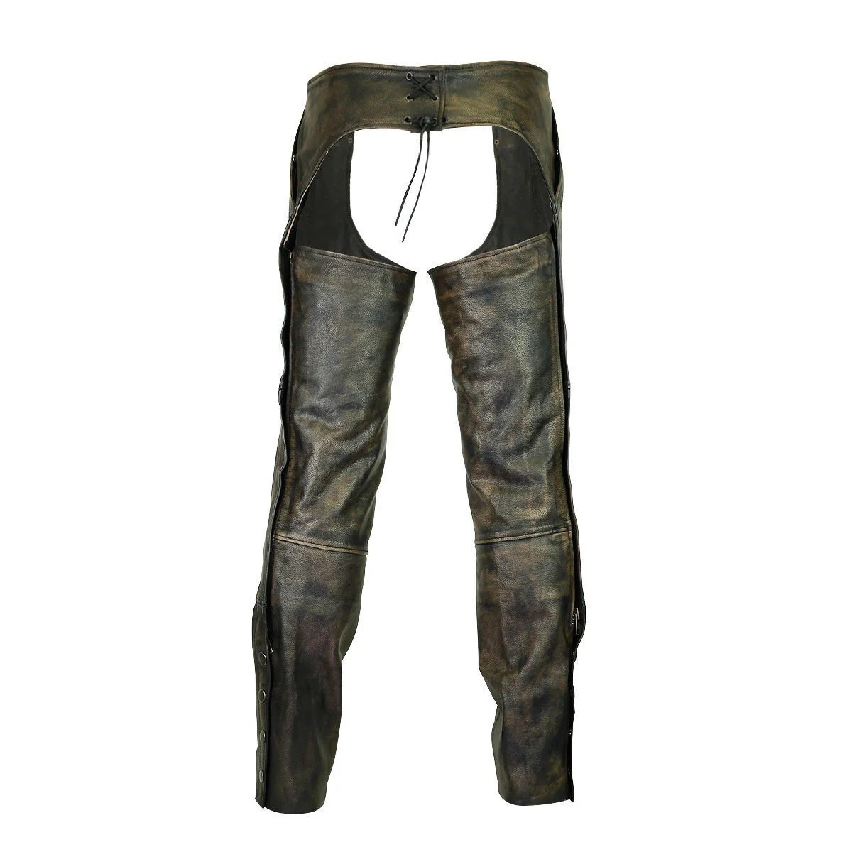 High Mileage Premium Cowhide Vintage Distressed Brown Jean Style Leather Motorcycle Chaps Unisex - Image 2