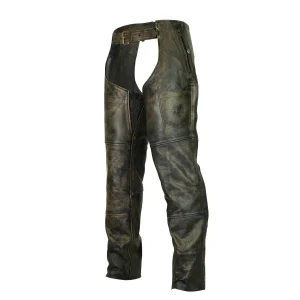 High Mileage Premium Cowhide Vintage Distressed Brown Jean Style Leather Motorcycle Chaps Unisex
