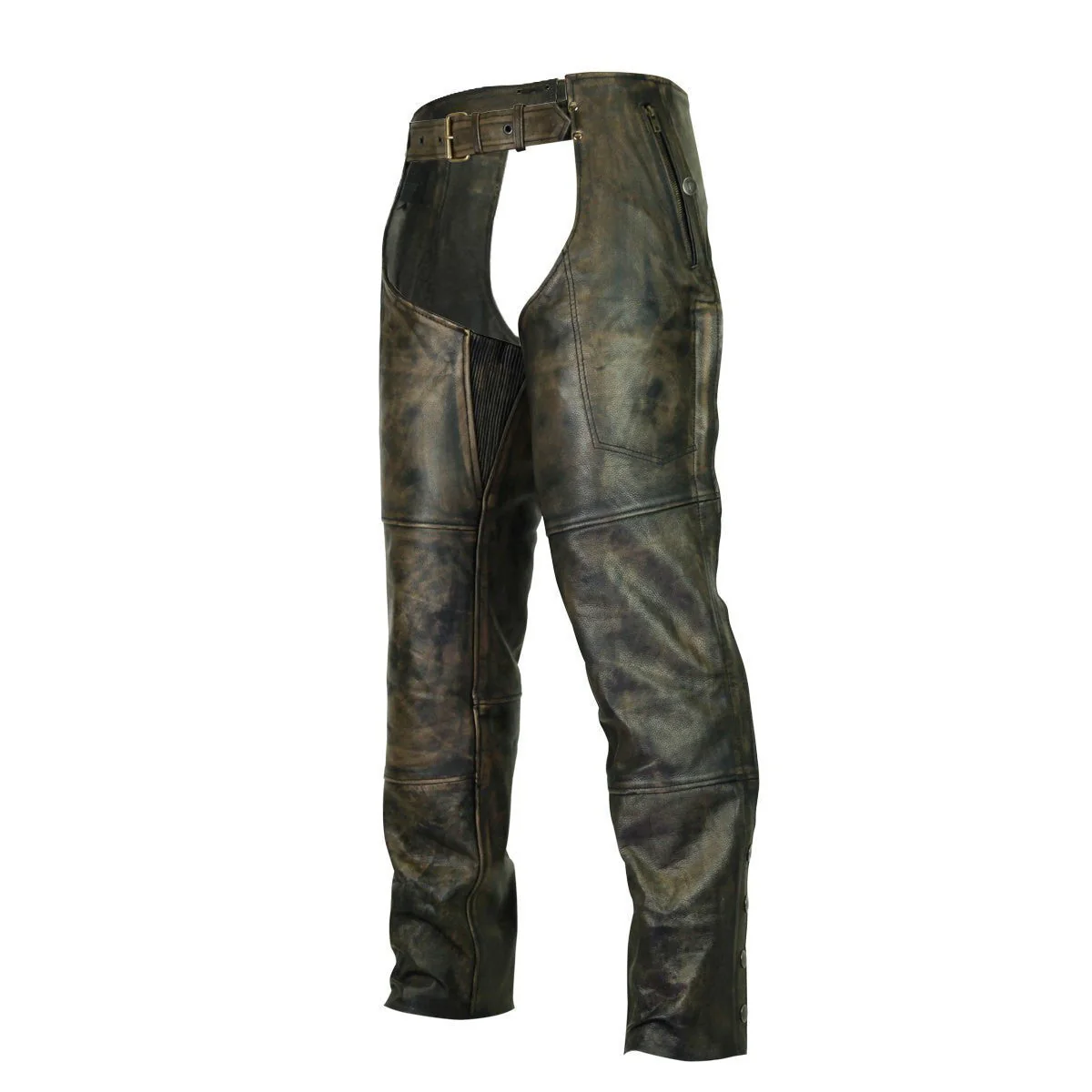 High Mileage Premium Cowhide Vintage Distressed Brown Jean Style Leather Motorcycle Chaps Unisex
