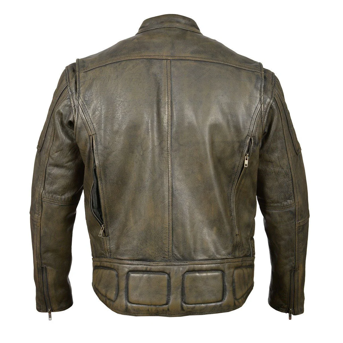 High Mileage HMM542DB Men's Distressed Brown Premium Cowhide Vented and Padded Biker Scooter Jacket - Image 2