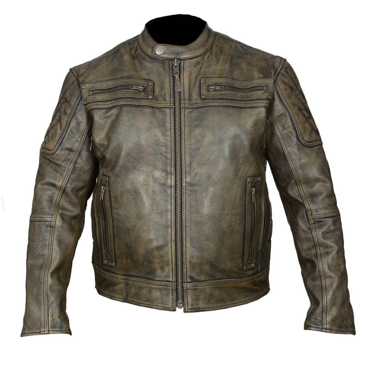 High Mileage HMM542DB Men's Distressed Brown Premium Cowhide Vented and Padded Biker Scooter Jacket - Image 3