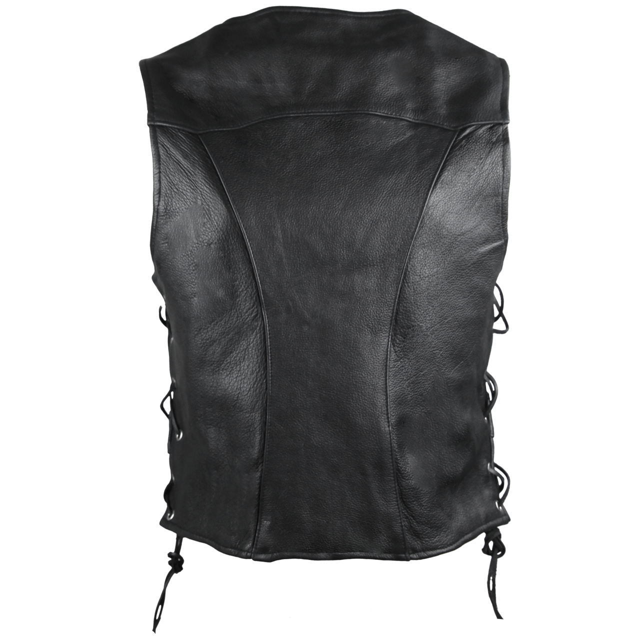 High Mileage Womens Black Premium Cowhide Lace Side Biker Leather Vest - Image 2