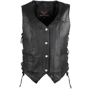 High Mileage Womens Black Premium Cowhide Lace Side Biker Leather Vest