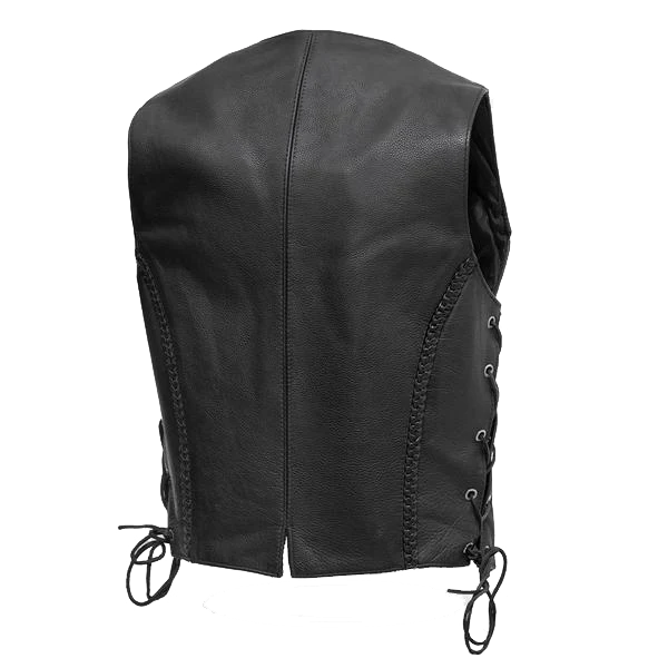 Vance VL1051 Womens Black Braided Lady Biker Leather Motorcycle Vest - Image 2