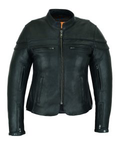 Vance Leather Womens Black Soft Cowhide Leather Sporty Scooter Crossover Biker Motorcycle Riding Jacket
