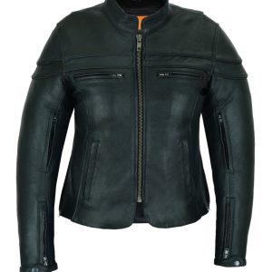 Vance Leather Womens Black Soft Cowhide Leather Sporty Scooter Crossover Biker Motorcycle Riding Jacket