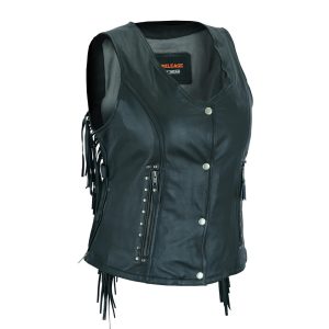 High Mileage 'Roxy' Ladies Premium Black Vest with Fringes and Rivets