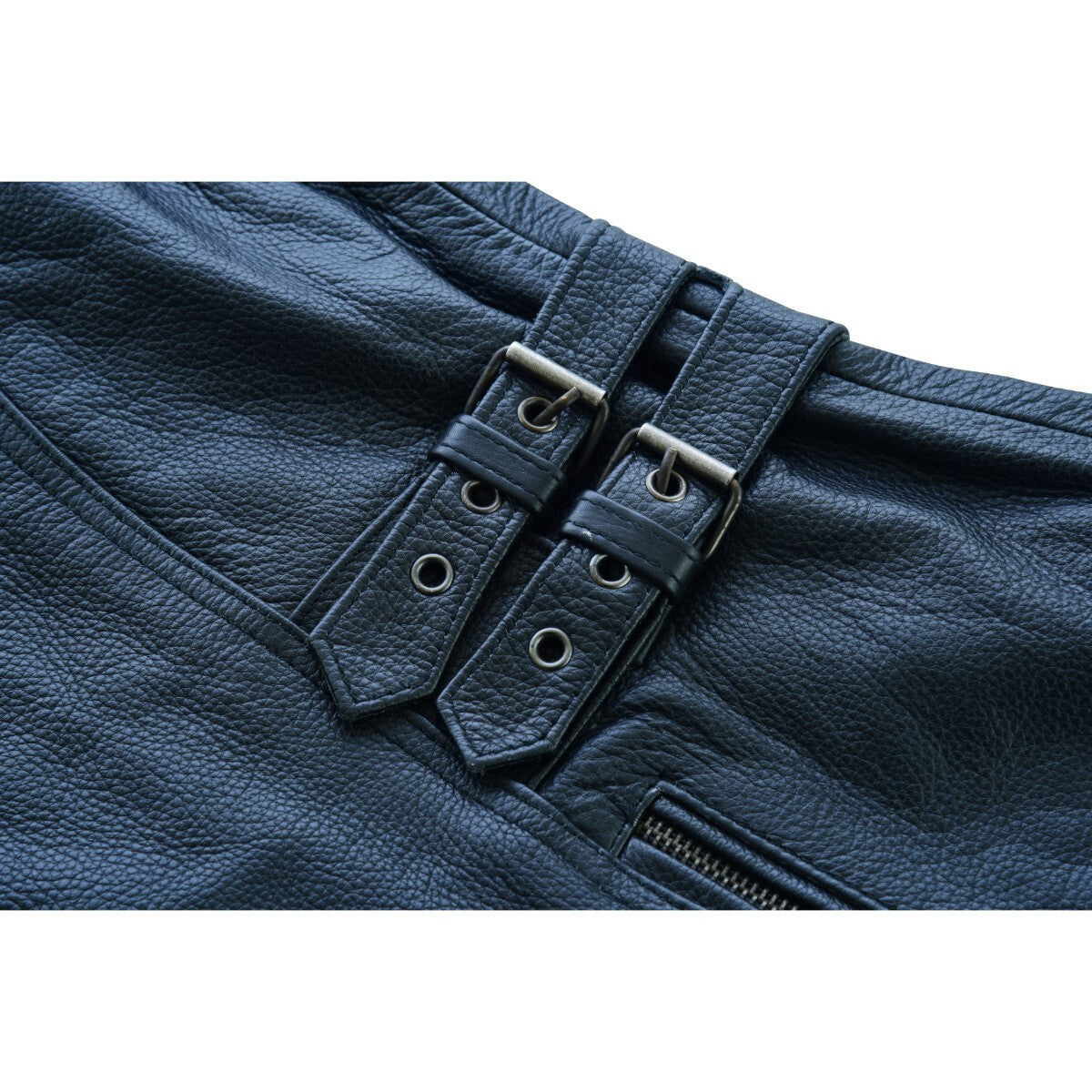 High Mileage Womens Black Premium Cowhide Biker Motorcycle Leather Vest With Buckles - Image 4