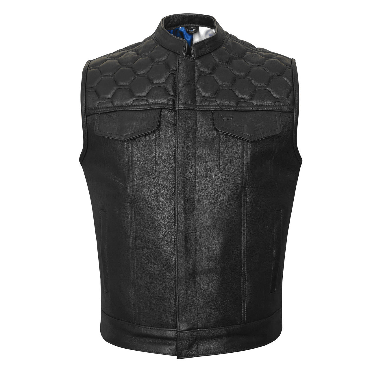 High Mileage Mens Zipper and Snap Closure Leather Club Vest with Quick Access & American Flag Liner