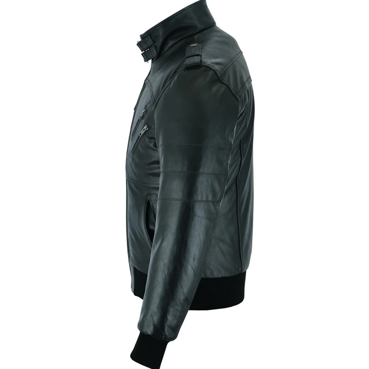Vance Leather Mens Sven Bomber Black Waxed Premium Cowhide Motorcycle Leather Jacket with Removeable Hood - Image 6