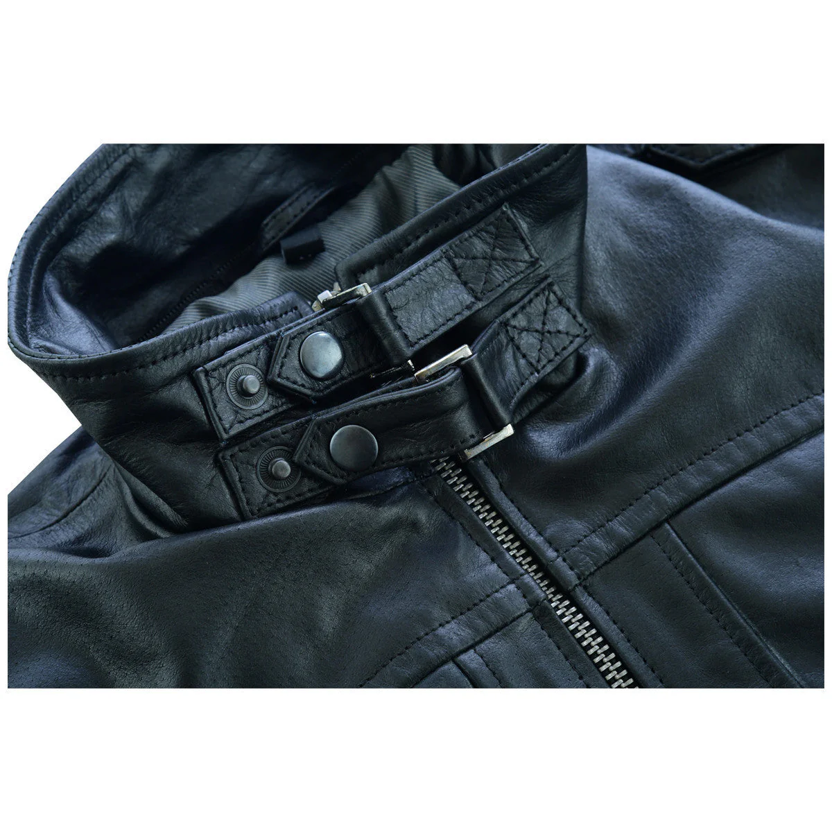 Vance Leather Mens Sven Bomber Black Waxed Premium Cowhide Motorcycle Leather Jacket with Removeable Hood - Image 11