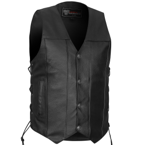 Leather Biker Motorcycle Vest with Buffalo Nickel Snaps and Double Conceal Carry Pocket
