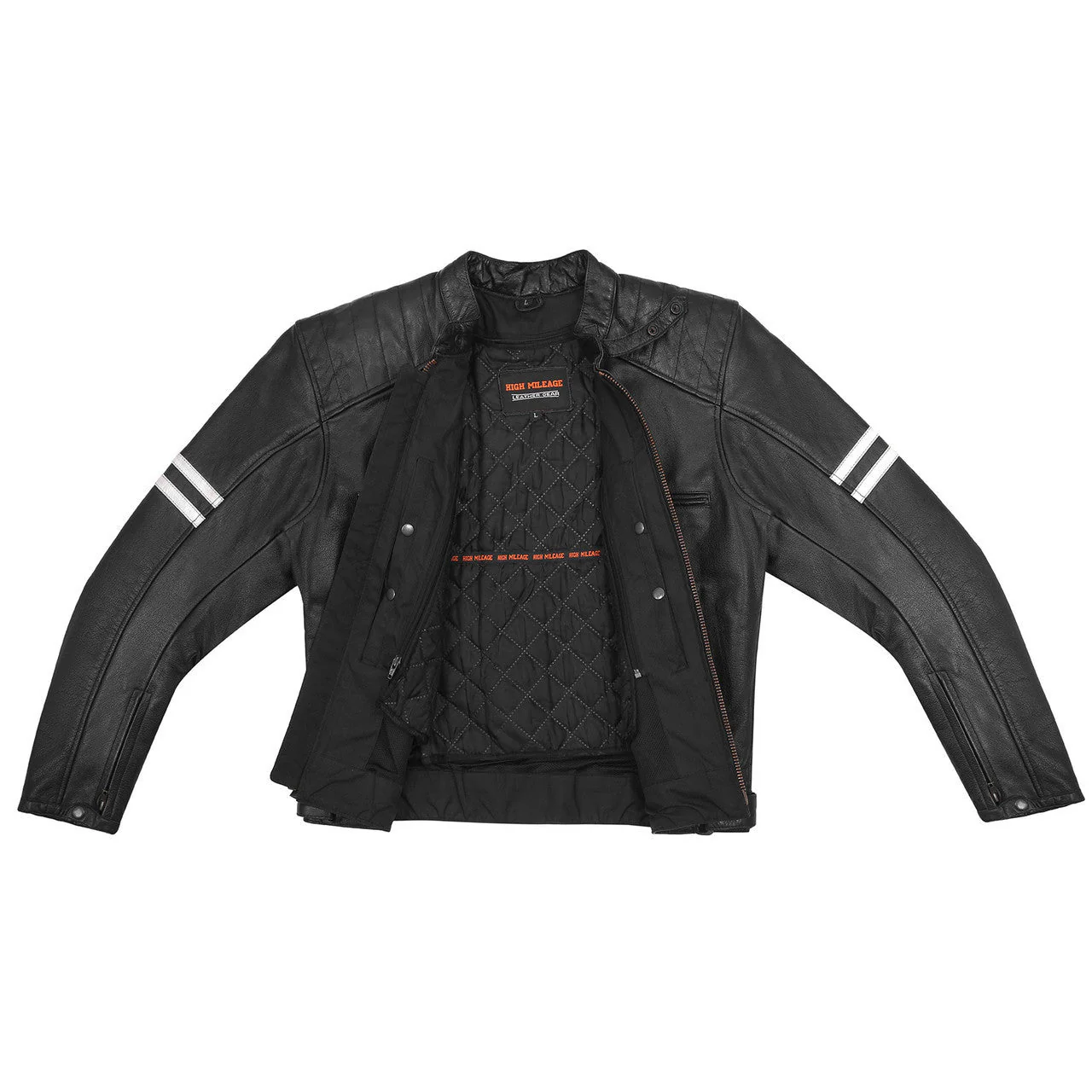 High Mileage Mens Premium Cowhide Leather 'Street' Cruiser Motorcycle Riding Jacket - Image 4