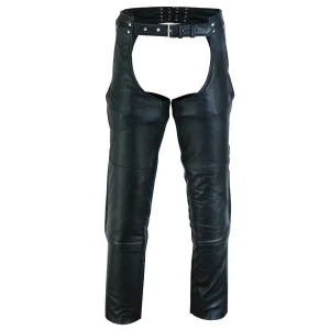 Vance Black Four Pocket Biker Leather Motorcycle Chaps Unisex