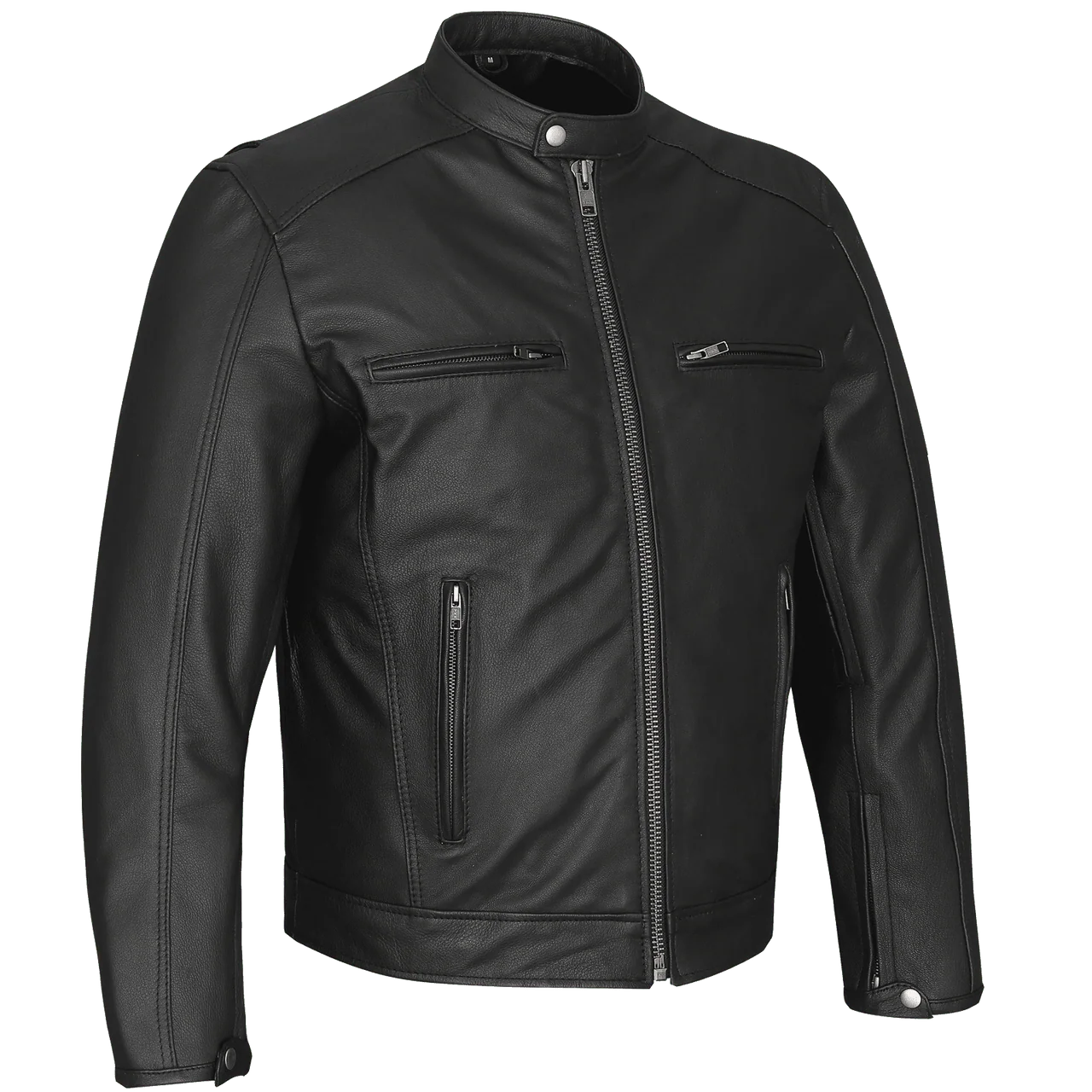 High Mileage Premium Mens Black Leather Motorcycle Jacket - Image 2