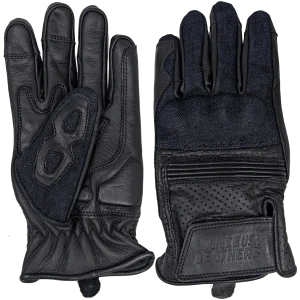 Vance Denim & Leather Motorcycle Gloves (Black) with Mobile Phone Touchscreen